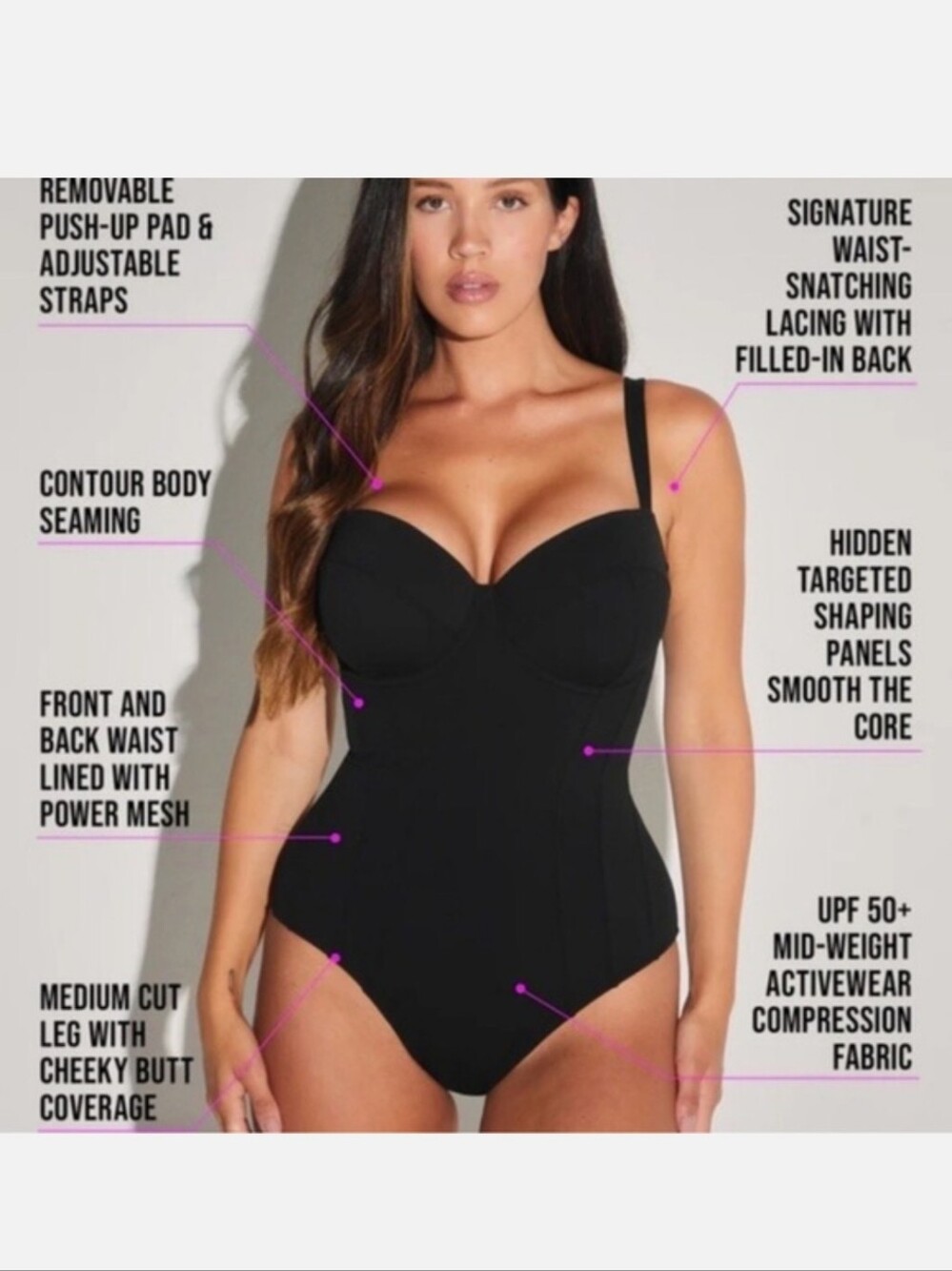 Slimming TA3 Lushy Black XL-D/DD-Reg/Long One-Piece Swimsuit w/Removable Padding